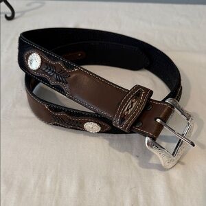 Nicola Brown Western Leather Belt with Silver Buckle 34